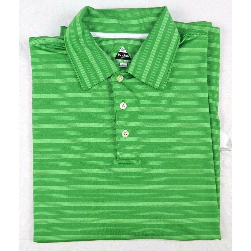 BOLLE golf Polo shirt men's size MEDIUM green short sleeve striped (p31)